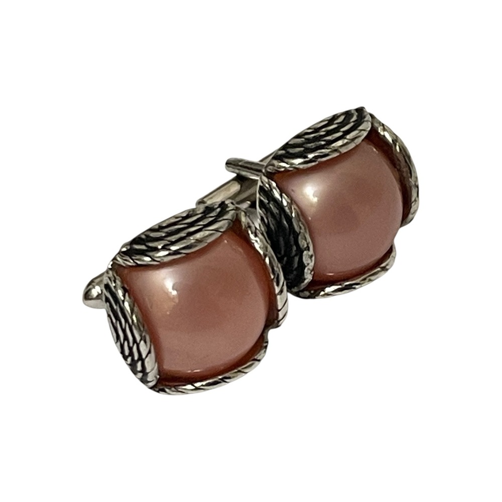 Moonglow Lucite Swank Cufflinks Rose Pink Vintage 1960s Silver Tone